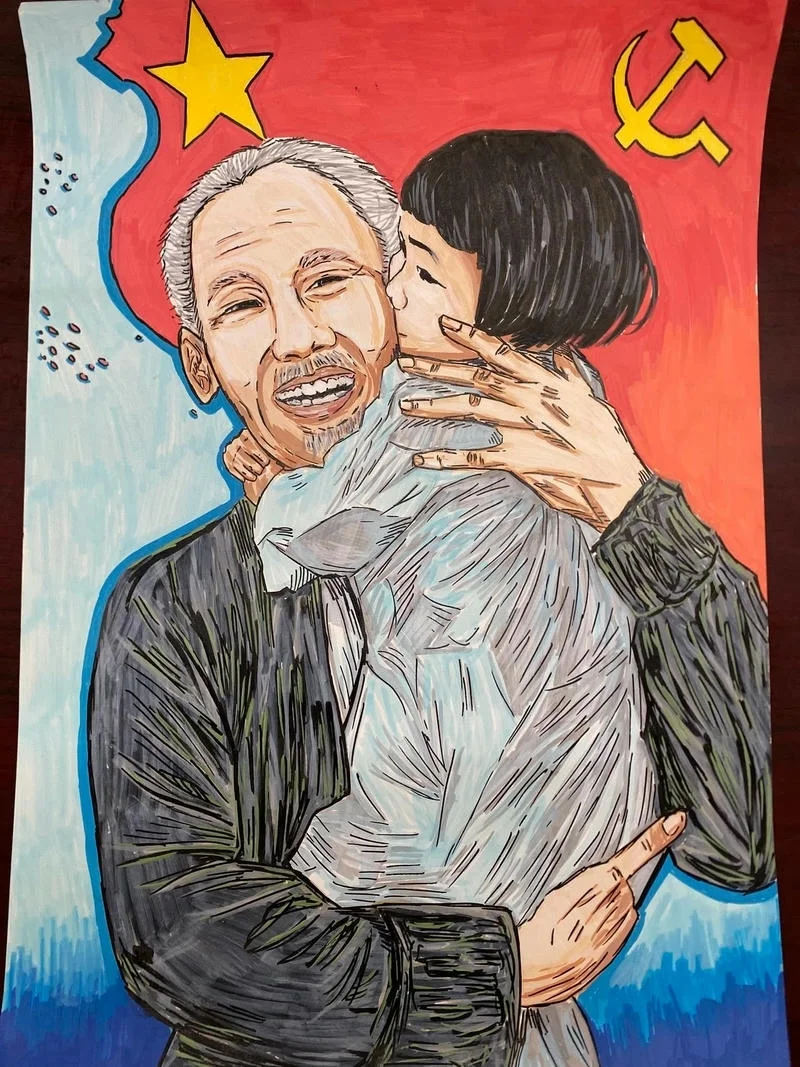 89+ Beautiful Drawings of Uncle Ho with Children on A3 and A4 Paper