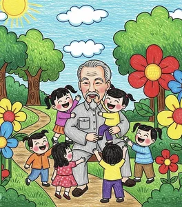 89+ Beautiful Drawings of Uncle Ho with Children on A3 and A4 Paper - image 16