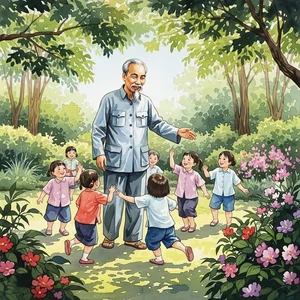 89+ Beautiful Drawings of Uncle Ho with Children on A3 and A4 Paper - image 15