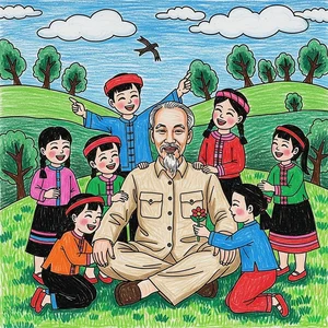 89+ Beautiful Drawings of Uncle Ho with Children on A3 and A4 Paper - image 9