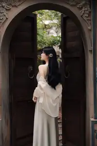 VGU No.170: Elegant Woman in Pristine White Dress Amidst Serene Garden – Capturing Timeless Grace. - image 0