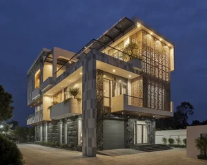 Modern Villa Architecture: Perforated Steel Walls Creating a 'Sunlight Flower' Effect - image 11