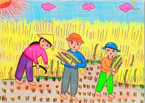 Beautiful and Simple Autumn Harvest Drawings of Golden Rice and Fruits - image 26