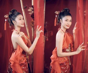 Dang Khoi’s Wife Thuy Anh Stuns in Silk Halter Top for Mid-Autumn Festival - image 3