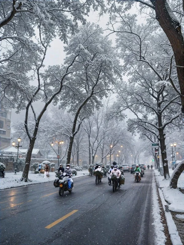 AI Reimagines Hanoi Covered in Dreamy White Snow