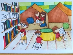 75+ Simple and Beautiful School Library Drawing Ideas - image 7