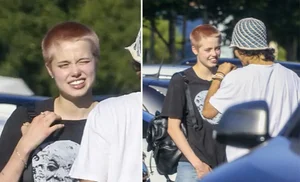 Shiloh Jolie-Pitt Rocking Bold Pink Buzz Cut Fashion - image 1