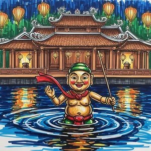 Vietnamese Water Puppetry Art: Traditional Cultural Paintings Gallery - image 21