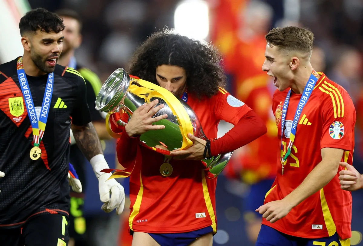 Victory Moment: Spanish Players Lift the Euro 2024 Championship Trophy