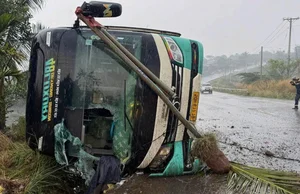 Horrifying Bus Accident on National Highway 14: Passenger Vehicle Overturns with 32 People on Board - image 1
