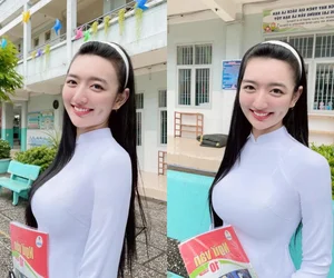 Mixed-Race Student Teacher Shines in Traditional White Ao Dai - image 2